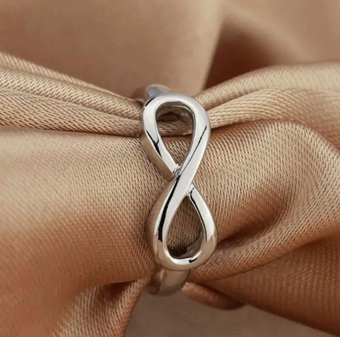 Bague éternité couleur argent pour femme, bijoux à la mode, breloques, amour sans fin, symboles, cadeau meilleur ami