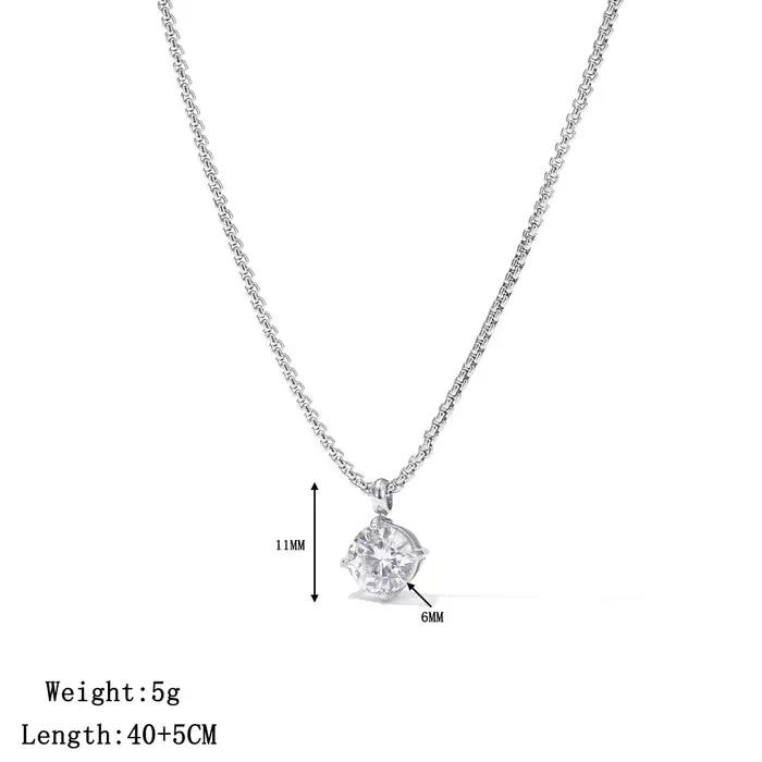Collier pendentif solitaire en acier inoxydable – Bijoux minimalistes incrustés de cristal doré/arge