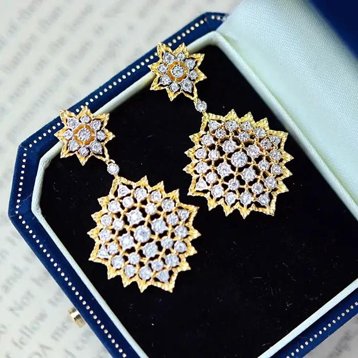 Boucles d'oreilles élégantes en dentelle dorée