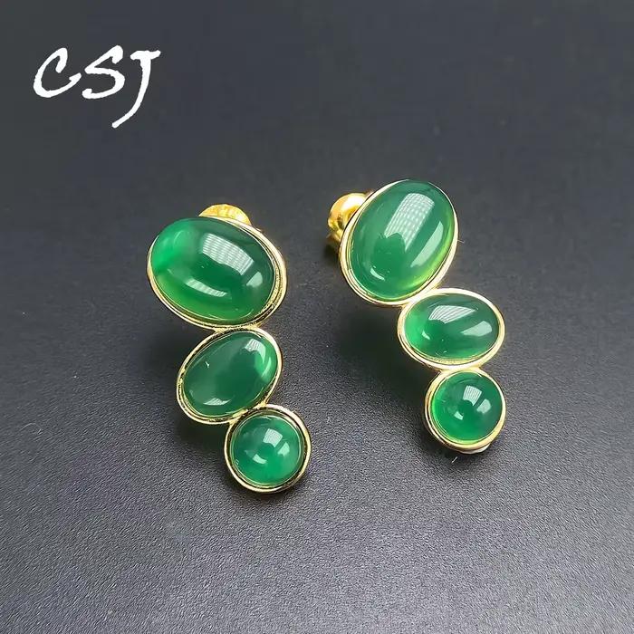 Boucles d'oreilles élégantes en Agate verte naturelle