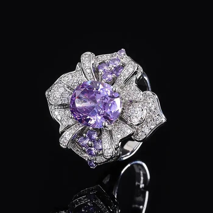 Bague rétro améthyste émeraude 10x12mm