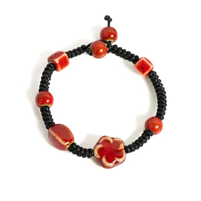 Bracelet en Céramique avec Nministériels d Floral Rouge Fait à la Main