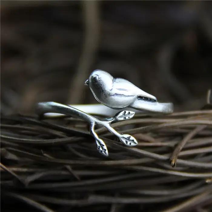Buyee 925 en argent Sterling mignon oiseau anneau réglable animaux bijoux pour femmes Vintage Animal