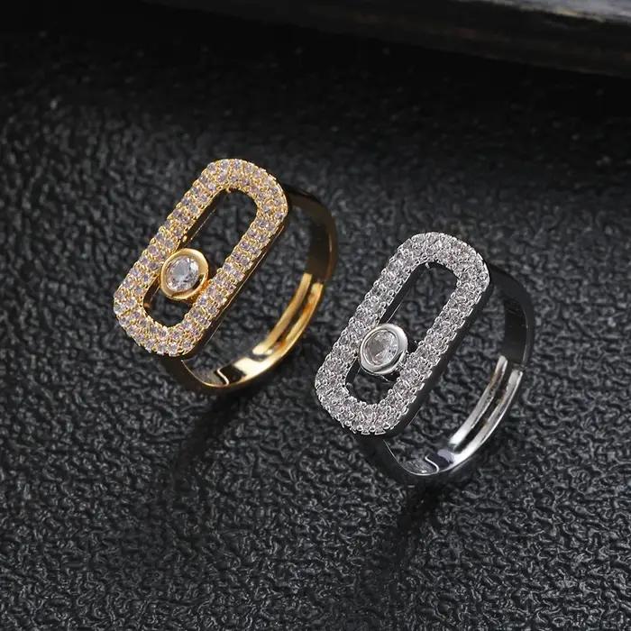 Bague géométrique ajustable pour travaux lourds, entièrement sertie de zircone, élégante, à extrémit