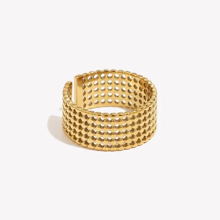 E.B.belle – anneau de manchette en filet de tissage large en acier inoxydable plaqué or 18 carats