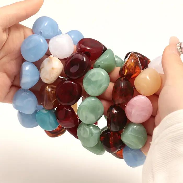 Nouveau Bracelet Extensible Bohème en Perles Irrégulières Colorées en Forme de Pierre