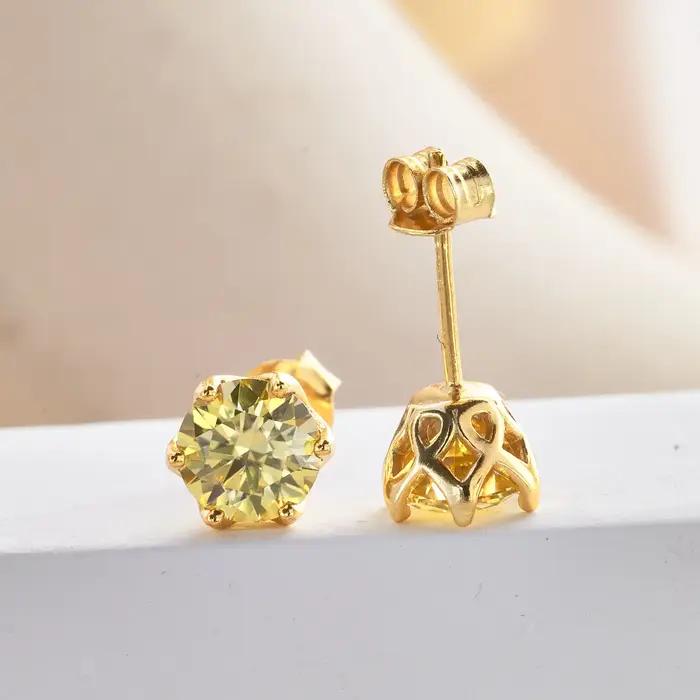 Boucles d'oreilles rondes en argent S925 avec moissanite jaune citron