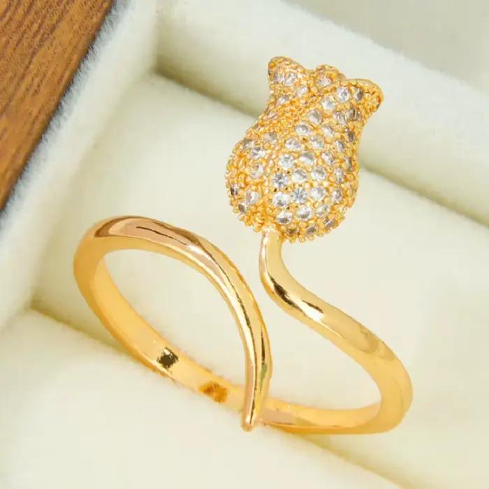 Bague Rose en zircone plaqué or 21 carats pour femmes arabes