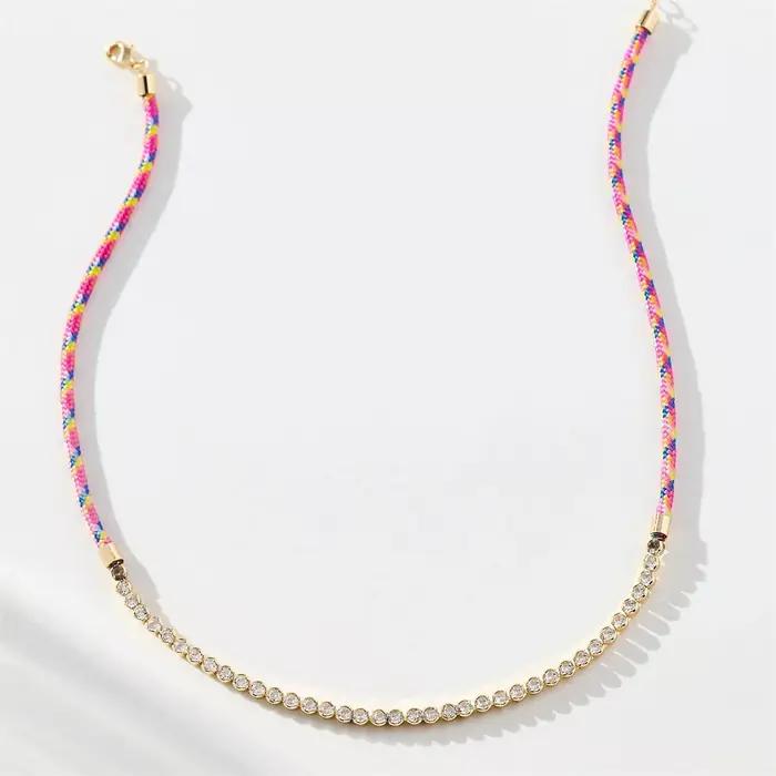 Collier tressé en cuivre plaqué or avec incrustations de diamants artificiels pour femmes occasions spéciales elegance geometrique