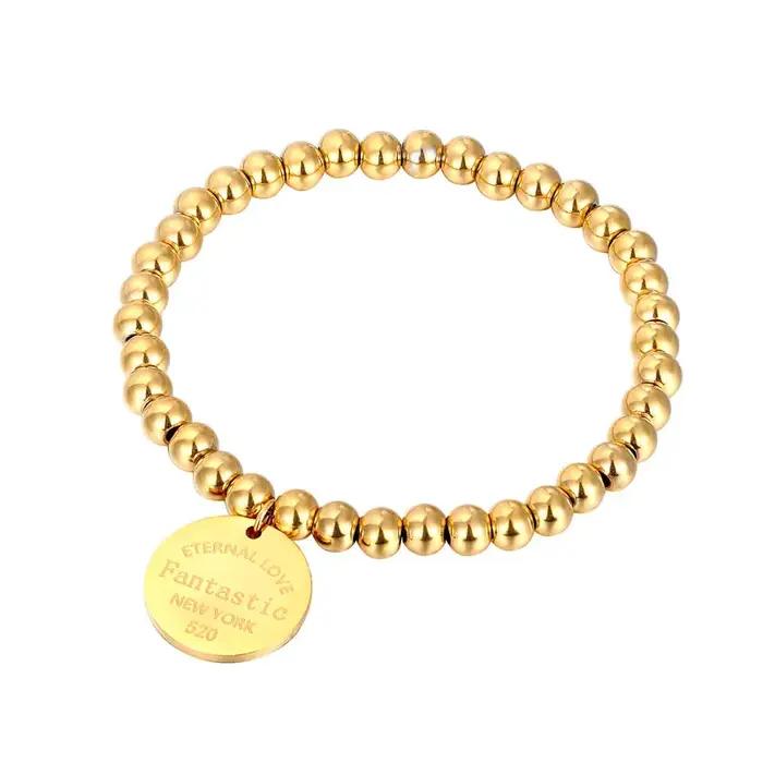 Nouveau Bracelet de perles de corde élastique en acier inoxydable pour femmes