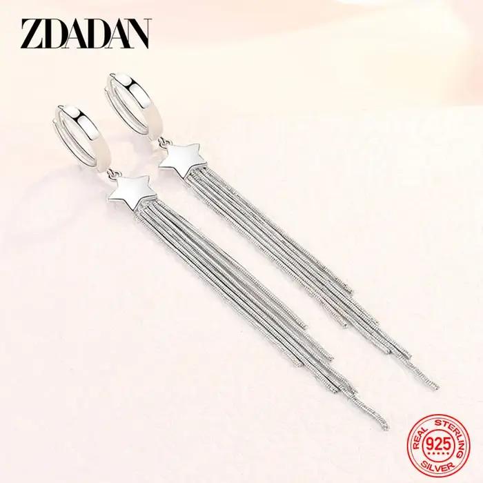 ZDADAN 925 en argent Sterling étoile à cinq branches frangée longues boucles d'oreilles pour les fem
