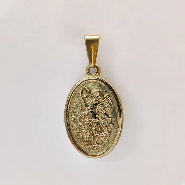 Collier pendentif hypoallergénique plaqué or en acier inoxydable 316L - Saint Michel