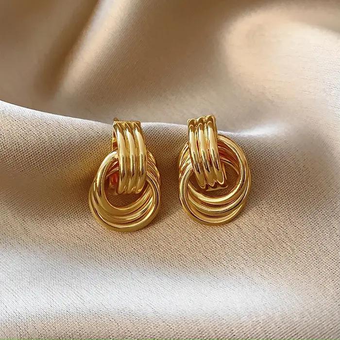 Boucles d'oreilles géométriques uniques à rayures irrégulières pour femmes