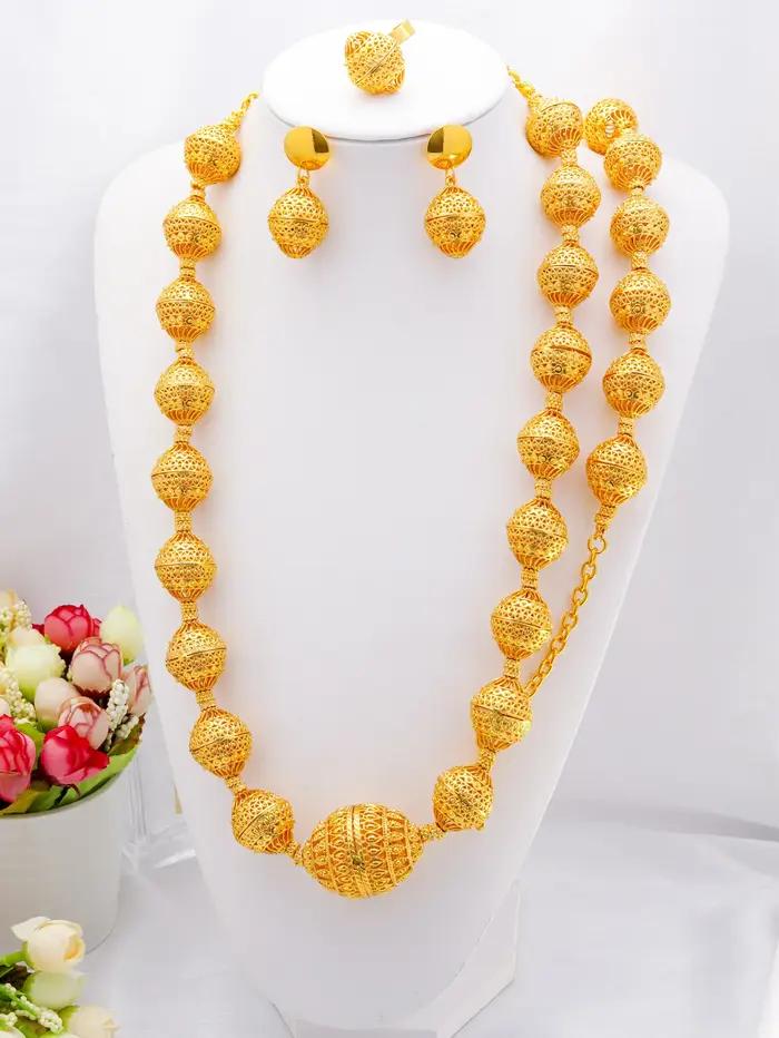 Mode Dubai 24K plaqué or ensembles de bijoux pour femmes conception de perles Long collier boucles d'oreilles Bracelet