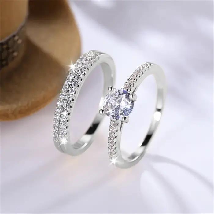 Ensemble de bagues de luxe en pierre de Zircon blanc pour femmes