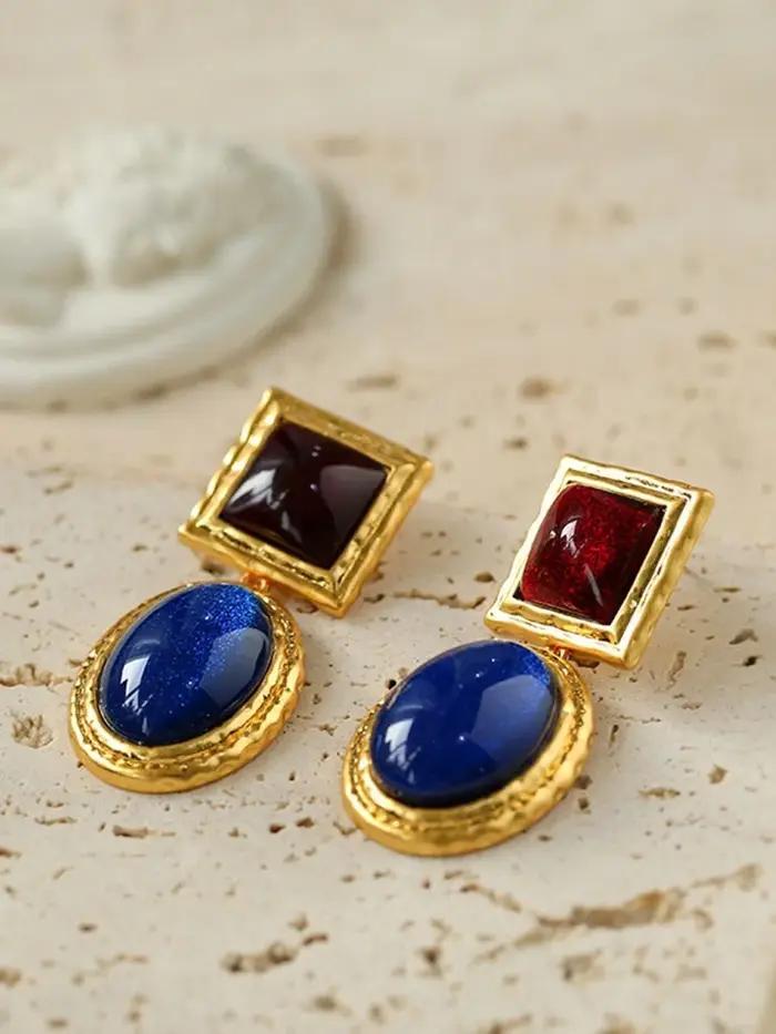 Boucles d'oreilles de luxe en pierres précieuses plaquées or 18 carats