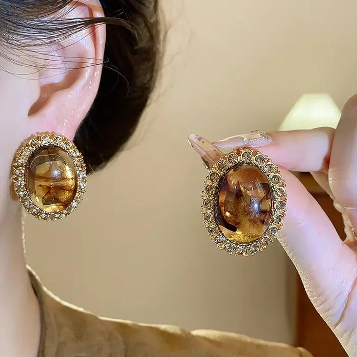 Boucles d'oreilles ovales en résine pour femmes