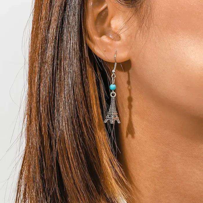 Aihua-Boucles d'oreilles en pierre turquoise naturelle bohème pour femme