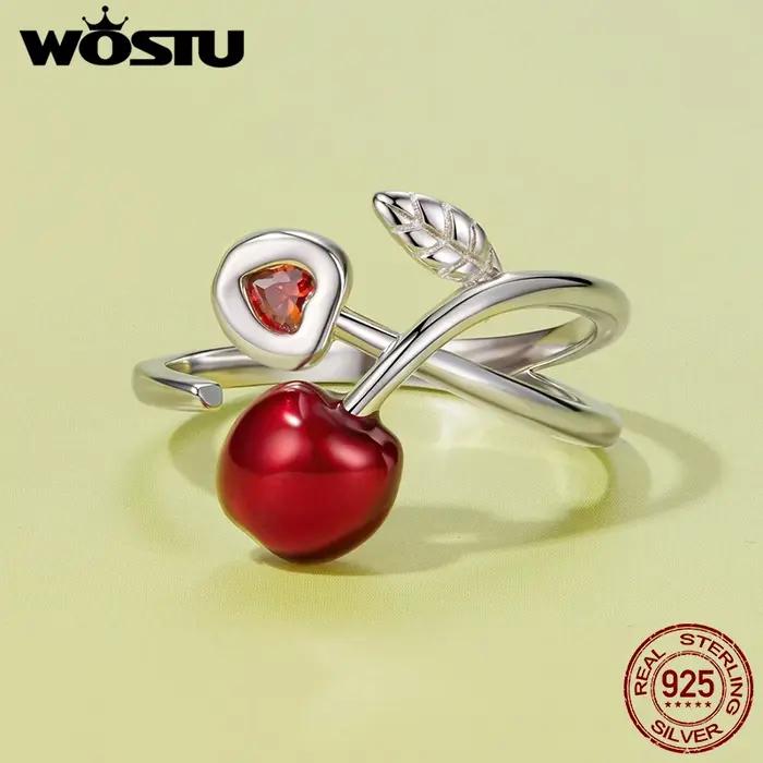 WOSTU – bague en argent Sterling 925 avec fruits cerise rouge