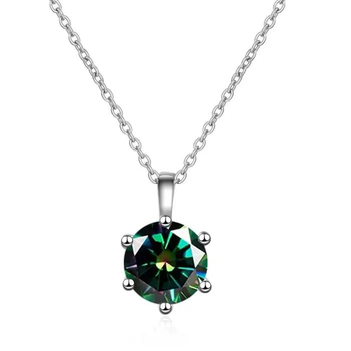 Collier Pendentif Classique Simple à Six Griffes en Moissanite Imitation Couleur Un Carat pour Femme, Bijou Polyvalent Tendance