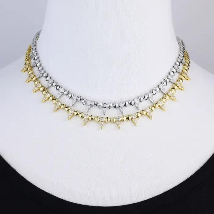 2025 nouveau Cool femmes bijoux couleur or Rock Punk CZ pavé Spike géométrique charme chaîne collier
