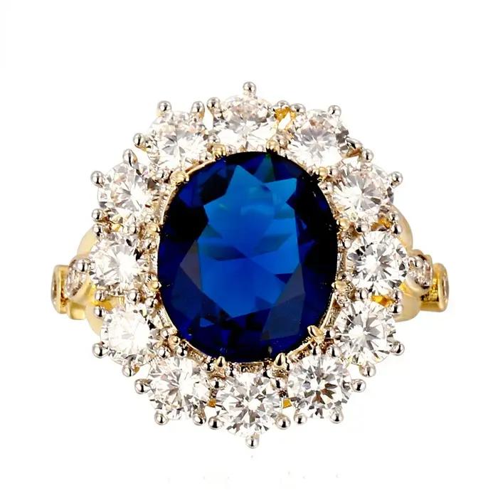 Bague ovale de luxe en Zircon bleu pour femmes