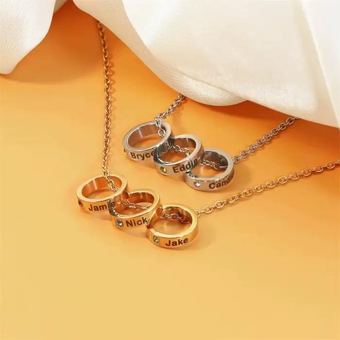 Collier personnalisé avec pierres de naissance pour 1 à 6 noms de famille