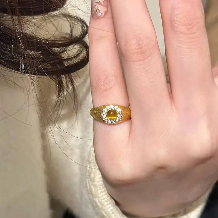 Bague vintage série pierre d'oeil de tigre pour femmes, style hip-hop, classique, artisanat de tréfi