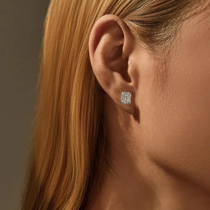 MODIAN classique émeraude coupe Halo boucles d'oreilles 925 en argent Sterling scintillant Moissanite