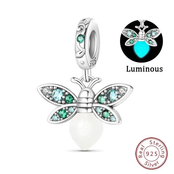 Fit Qikaola 925 Bracelets originaux bleu Zircon hibou lumineux tortue de mer poulpe 925 argent breloques perles bricolage anniversaire bijoux cadeau