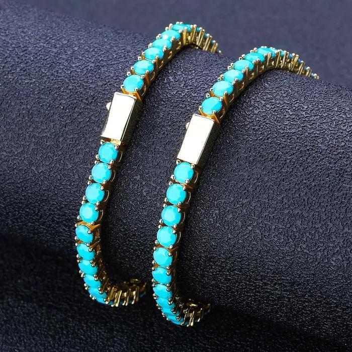 Nouveau bracelet de tennis de 4 mm avec laiton plaqué or et turquoise de haute qualité