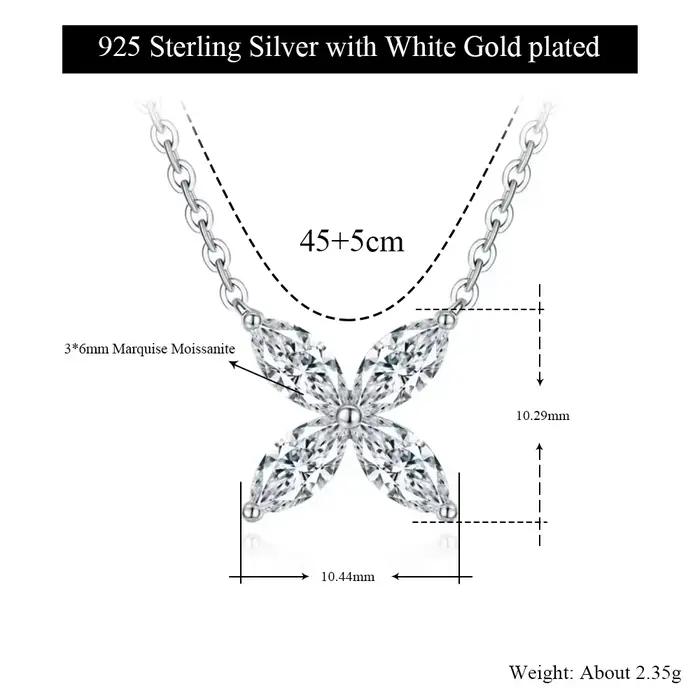Collier Fleur en Argent S925 avec Moissanite Taille Marquise