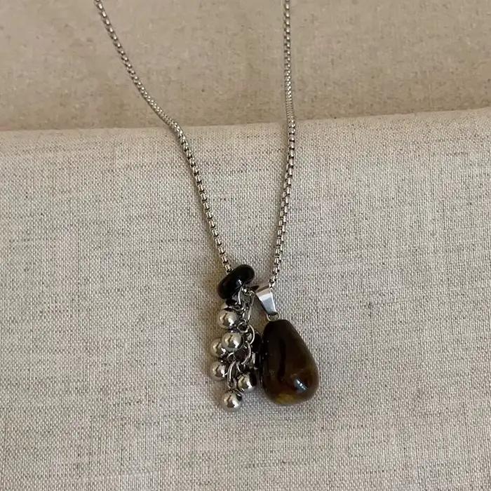 LATS – collier avec pendentif irrégulier en pierre d'oeil de tigre tachetée pour femmes, longue chaî