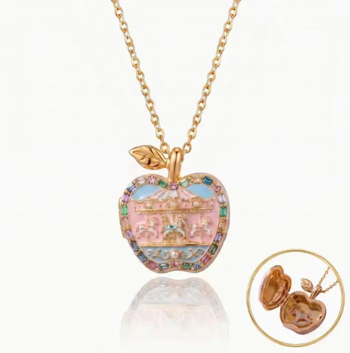 Collier en forme de pomme rouge doré pour femmes et filles style ballet simple et amusant bijou fantaisie occasion spéciale