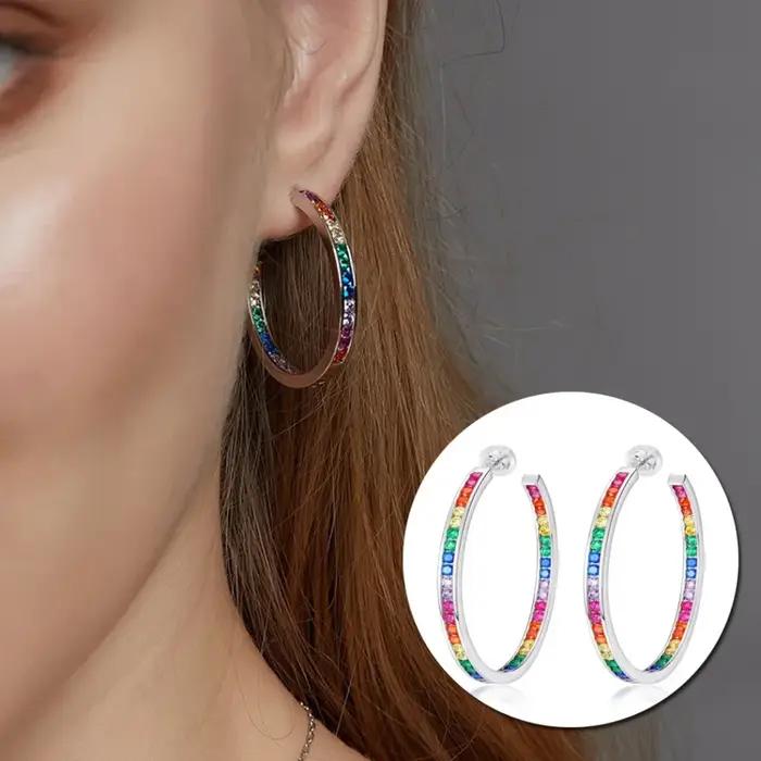 ALLNOEL grand cercle rond coloré boucle d'oreille pour les femmes arc-en-ciel CZ Zircon Piercing tendance géométrique