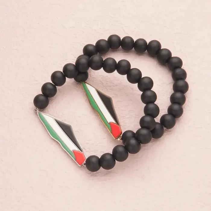 HNSP Palestine Bracelet de perles pour hommes chaîne à main en acier inoxydable