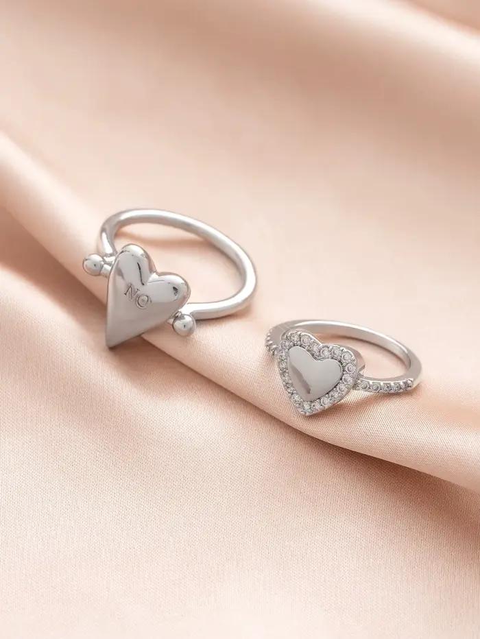 2 pièces simples et créatives 360 ° Bague rotative Love YES/NO Letter pour femmes, bijoux quotidiens de fête