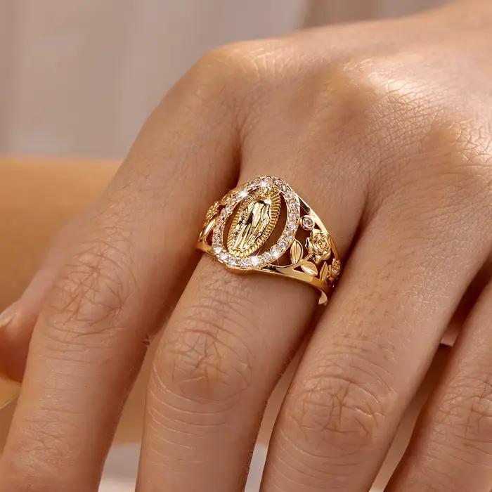Bague Camée Vintage pour Femme en Laiton et Zircon