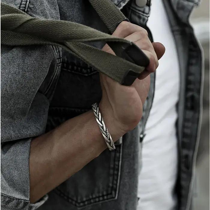 Créateur de mode 925 en argent Sterling tressé tissé Bracelet homme femmes neutre rétro thaïlandais Original fait à la