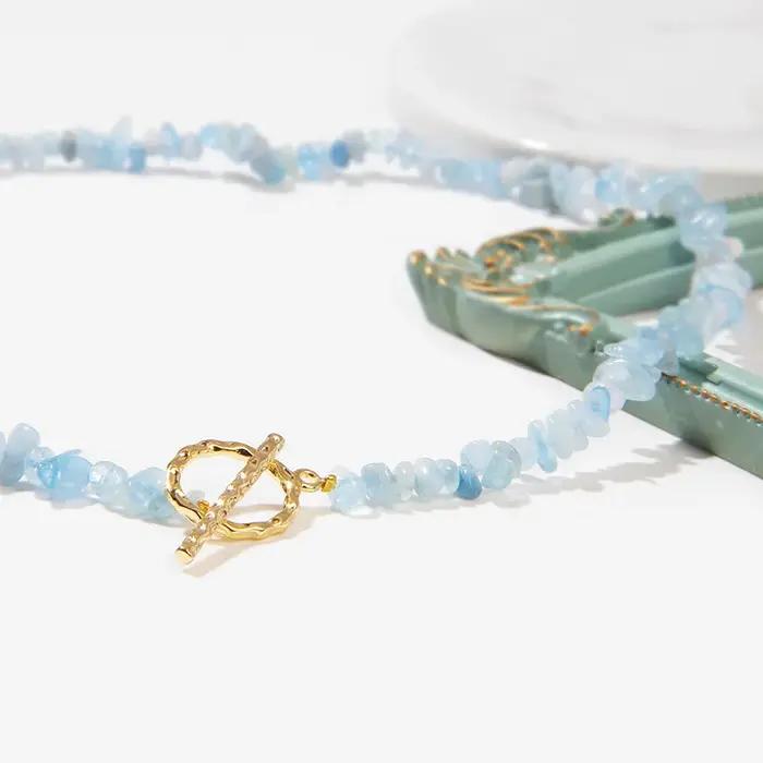 Collier en aigue-marine bleue pierre naturelle avec pendentif paix pour femmes et filles occasions spéciales