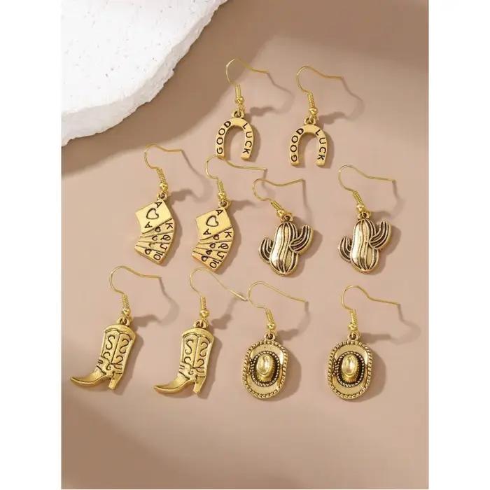 Lot de 10 boucles d'oreilles tendance en métal style western cowboy