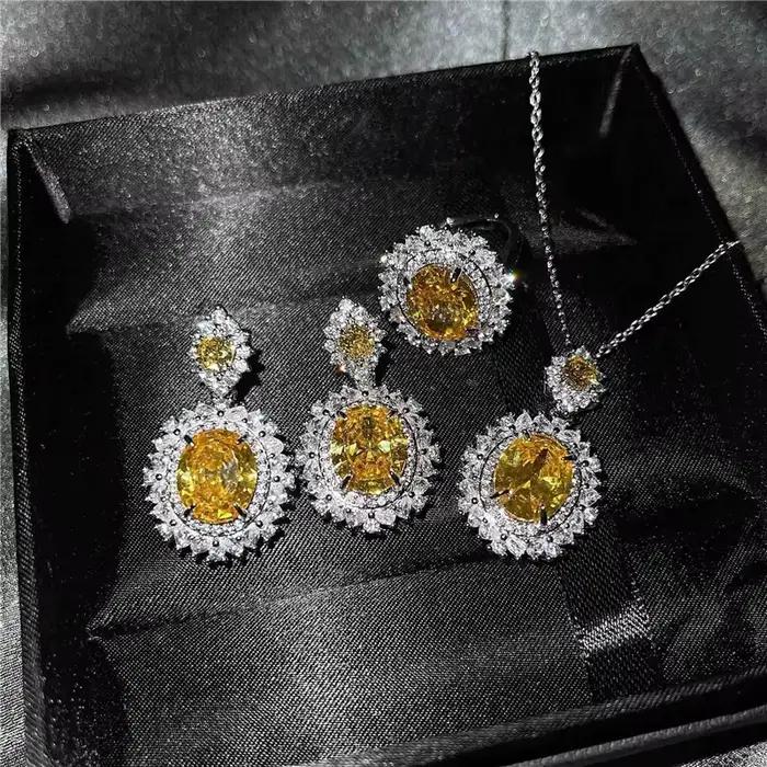 Ensemble de bijoux en zircone cristal jaune étincelant – Collier