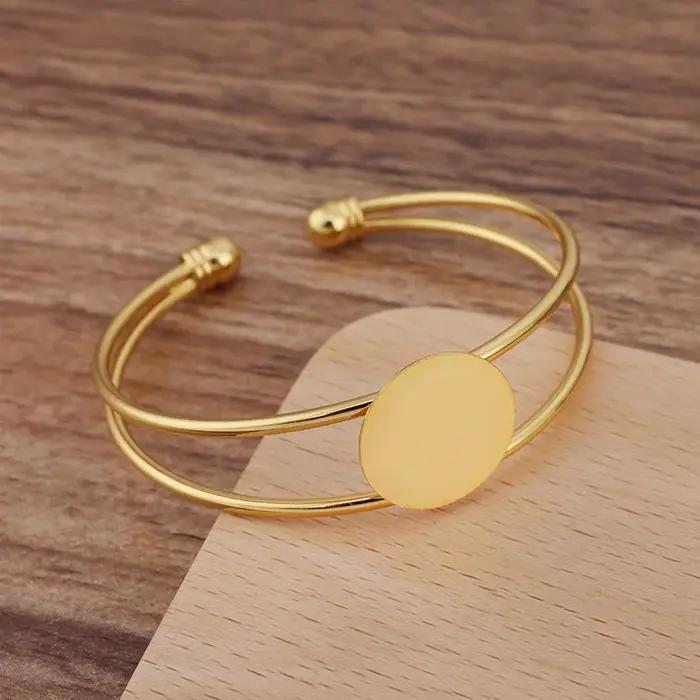 1 pièce 18 mm Base de bracelet manchette ouverte ronde plate pour cabochon