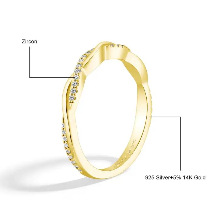 Ensemble de bagues empilables 2 carats taille poire en or 14K, double bande torsadée entrelacée, rom
