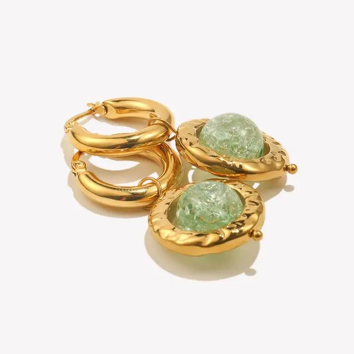 E.B.belle – boucles d'oreilles rondes créatives de couleur verte