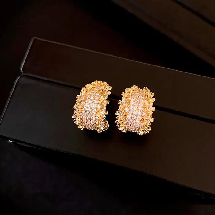 Boucles d'oreilles en forme de C en dentelle de Zircon galvanisé en or 18 carats pour femmes, access
