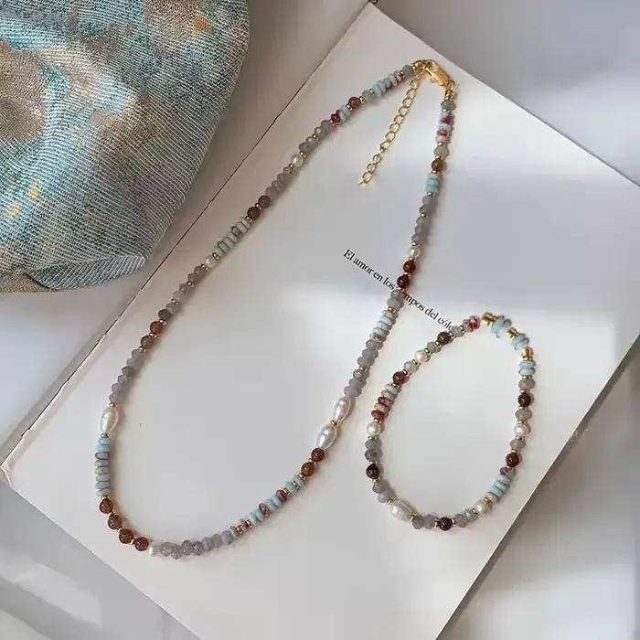 Cristal pierre perle perles à la main chaîne collier Bracelet femmes luxe élégant mode charme esthétique bijoux accessoires