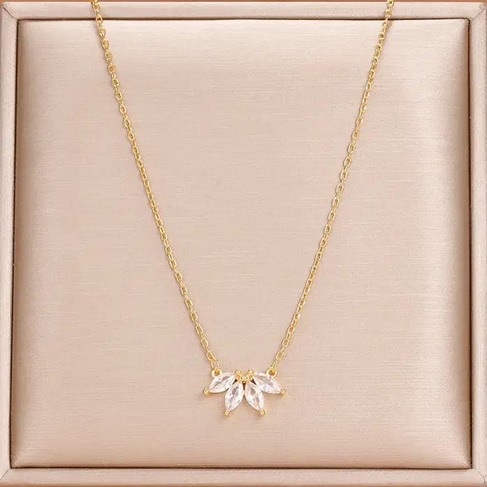 Collier Simple en acier inoxydable pour femmes, œil de cheval, Zircon, chaîne de clavicule en crista