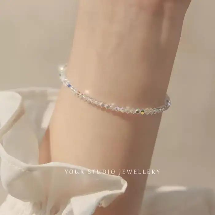 Bracelet en cristal ultra-fin YNO vert pour femmes, bracelet à brins religieux pour soirée, cadeau pour petite amie ou étudiante