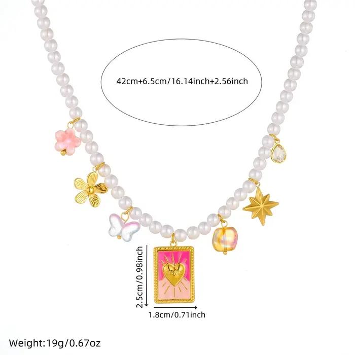 DIEYURO 316L acier inoxydable doré carré fleur étoile rose cristal pendentif perle collier de perles dame cou chaîne bijoux cadeau